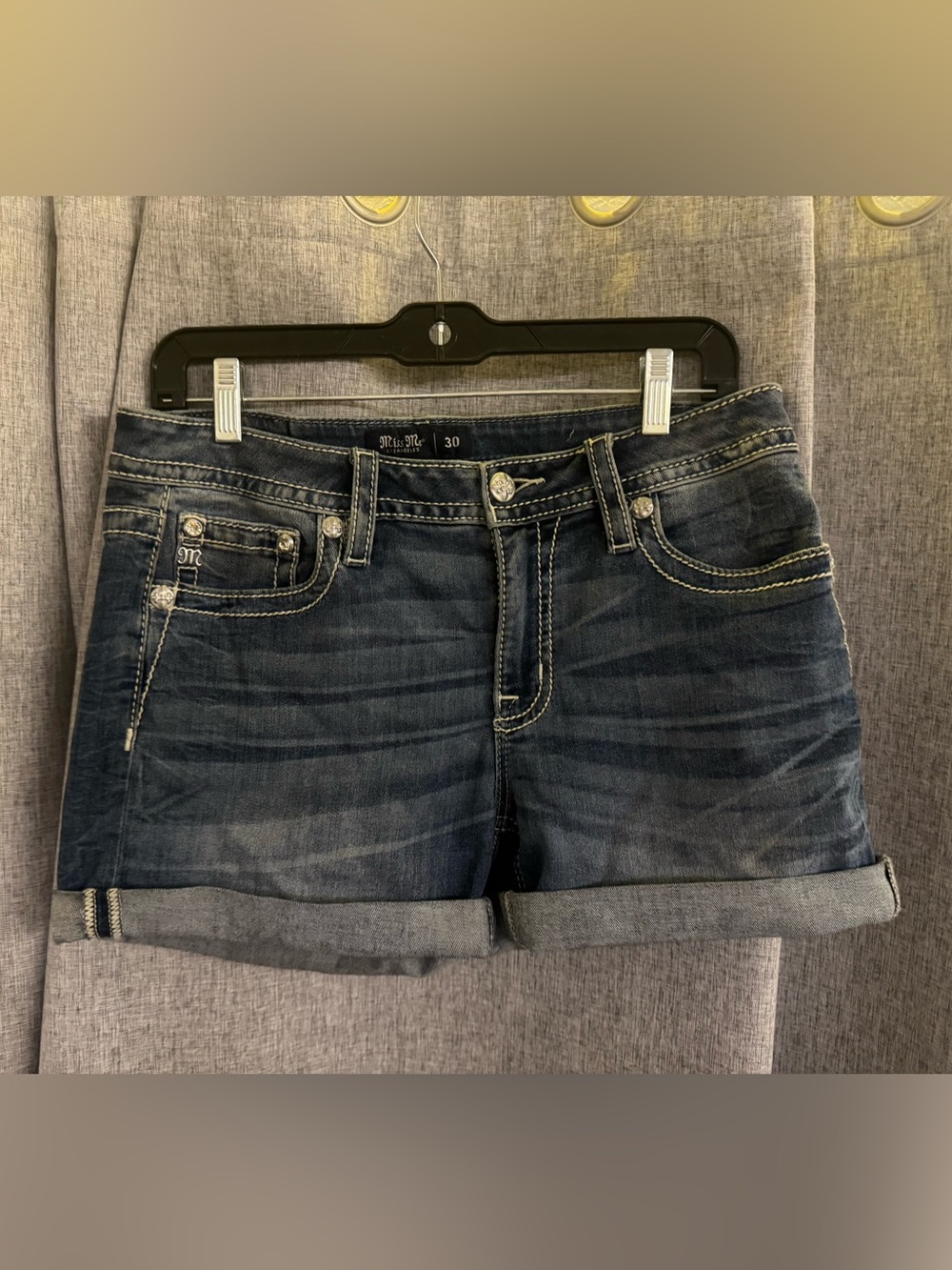 Miss Me Blue Denim Shorts with Embellished Back Pockets size 30 - Picture 2 of 8
